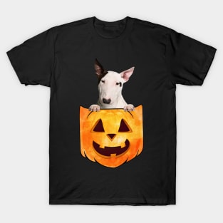 Bull Terrier Dog In Pumpkin Pocket Halloween T-Shirt